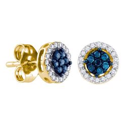 0.25 CTW Blue Color Diamond Cluster Stud Screwback Earrings 14k Yellow Gold - REF-19K4W