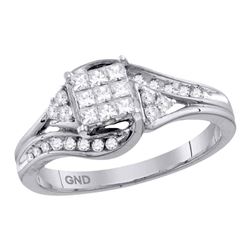 0.34 CTW Princess Diamond Cluster Bridal Engagement Ring 14KT White Gold - REF-52H4M