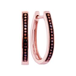 0.10 CTW Red Color Diamond Oblong Hoop Earrings 10KT Rose Gold - REF-14W9K