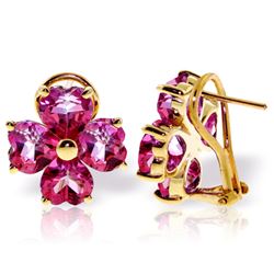 Genuine 7.6 ctw Pink Topaz Earrings Jewelry 14KT Yellow Gold - REF-82W9Y