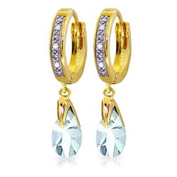 Genuine 2.53 ctw Aquamarine & Diamond Earrings Jewelry 14KT Yellow Gold - REF-60X3M