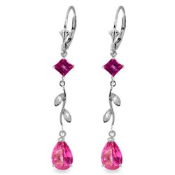 Genuine 3.97 ctw Pink Topaz & Diamond Earrings Jewelry 14KT White Gold - REF-46A2K