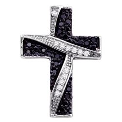 0.25 CTW Black Color Diamond Cross Crucifix Charm Pendant 14k White Gold - REF-19W4K