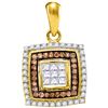Image 1 : 0.33 CTW Cognac-brown Color Diamond Square Pendant 10KT Yellow Gold - REF-22N4F