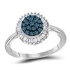 Image 1 : 0.50 CTW Blue Color Diamond Framed Cluster Ring 10KT White Gold - REF-22H4M