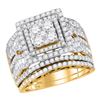 Image 1 : 2.66 CTW Diamond Square Cluster Bridal Engagement Ring 14KT Yellow Gold - REF-259M5H