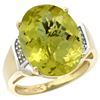 Image 1 : Natural 11.02 ctw Lemon-quartz & Diamond Engagement Ring 14K Yellow Gold - REF-60R3Z