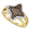 Image 1 : 0.40 CTW Cognac-brown Color Diamond Star-shape Fancy Ring 10KT Yellow Gold - REF-34N4F