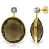 Genuine 34.06 ctw Smoky Quartz & Diamond Earrings Jewelry 14KT Yellow Gold - REF-55W5Y