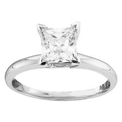 0.75 CTW Princess Diamond Solitaire Bridal Engagement Ring 14KT White Gold - REF-172K4W