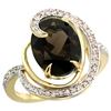 Natural 6.53 ctw smoky-topaz & Diamond Engagement Ring 14K Yellow Gold - REF-72K8R