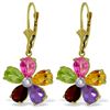 Genuine 4.43 ctw Pink Topaz, Citrine & Amethyst & Diamond Earrings Jewelry 14KT Yellow Gold - REF-50