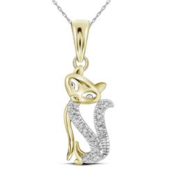 0.05 CTW Diamond Kitty Cat Animal Pendant 10KT Yellow Gold - REF-8X9Y