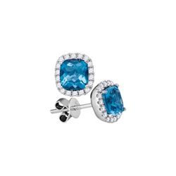 1.25 CTW Princess Blue Topaz Solitaire Diamond Earrings 14KT White Gold - REF-70N4F