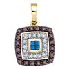 0.40 CTW Blue Cognac-brown Color Diamond Square Pendant 10KT Yellow Gold - REF-26Y9X