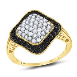 1.02 CTW Black Color Diamond Cluster Ring 10KT Yellow Gold - REF-36Y2X