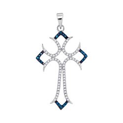 0.25 CTW Blue Color Diamond Cross Pendant 10KT White Gold - REF-19H4M