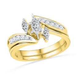 0.50 CTW Marquise Diamond 3-Stone Bridal Engagement Ring 10KT Yellow Gold - REF-57W2K