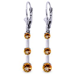 Genuine 2.5 ctw Citrine Earrings Jewelry 14KT White Gold - REF-39A3K