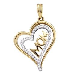 0.21 CTW Diamond Mom Mother Heart Pendant 10KT Yellow Gold - REF-22F4N