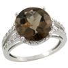 Natural 5.34 ctw Smoky-topaz & Diamond Engagement Ring 14K White Gold - REF-45X5A