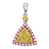 0.67 CTW Yellow Pink Diamond Triangle Cluster Pendant 14KT White Gold - REF-82X4Y