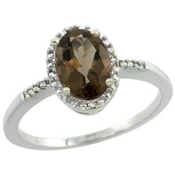 Natural 1.2 ctw Smoky-topaz & Diamond Engagement Ring 14K White Gold - REF-23W2K