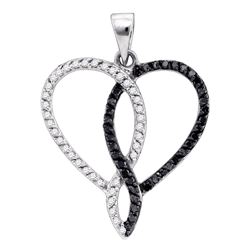 0.36 CTW Black Color Diamond Heart Outline Pendant 10KT White Gold - REF-22N4F