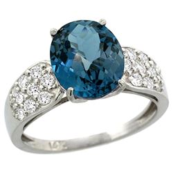 Natural 2.75 ctw london-blue-topaz & Diamond Engagement Ring 14K White Gold - REF-59K2R