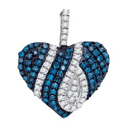 0.33 CTW Blue Color Diamond Heart Pendant 10KT White Gold - REF-19N4F