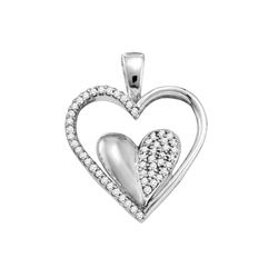 0.20 CTW Diamond Double Cradled Heart Love Pendant 10KT White Gold - REF-24X2Y