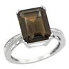 Natural 5.42 ctw Smoky-topaz & Diamond Engagement Ring 14K White Gold - REF-61V9F