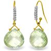 Genuine 17.18 ctw Green Amethyst & Diamond Earrings Jewelry 14KT Yellow Gold - REF-59R3P