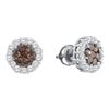 Image 1 : 1.5 CTW Color Brown Diamond Flower Cluster Earrings 14KT White Gold - REF-89N9F