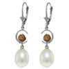 Genuine 9 ctw Pearl & Garnet Earrings Jewelry 14KT White Gold - REF-36X3M
