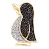 0.23 CTW Black Color Diamond Penguin Bird Animal Pendant 14KT Yellow Gold - REF-20K9W