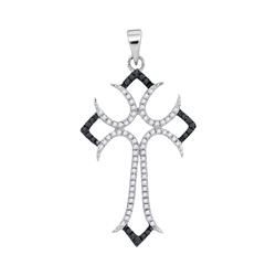 0.25 CTW Black Color Diamond Cross Pendant 10KT White Gold - REF-18N2F