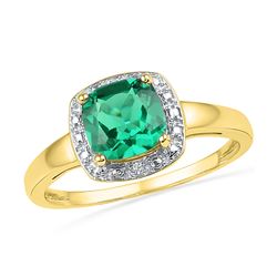 1.76 CTW Princess Created Emerald Solitaire Diamond Ring 10KT Yellow Gold - REF-13N4F