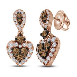 1 CTW Cognac-brown Color Diamond Heart Dangle Earrings 10KT Rose Gold - REF-82H4M