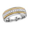 0.37 CTW Mens Pave-set Diamond Yellow-tone Rope Wedding Ring 10KT White Gold - REF-48X7Y
