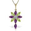 Image 1 : Genuine 2.0 ctw Amethyst, Peridot & Diamond Necklace Jewelry 14KT Yellow Gold - REF-47Y4F