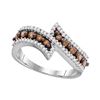 0.50 CTW Cognac-brown Color Diamond Bypass Ring 10KT White Gold - REF-37Y5X