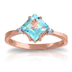 Genuine 1.77 ctw Blue Topaz & Diamond Ring Jewelry 14KT Rose Gold - REF-28H8X