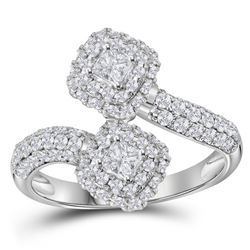 1.51 CTW Princess Diamond 2-stone Hearts Bypass Bridal Ring 14KT White Gold - REF-161M2H