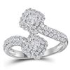 Image 1 : 1.51 CTW Princess Diamond 2-stone Hearts Bypass Bridal Ring 14KT White Gold - REF-161M2H
