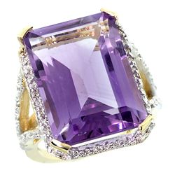 Natural 13.72 ctw amethyst & Diamond Engagement Ring 10K Yellow Gold - REF-65M2H