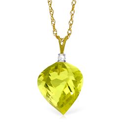 Genuine 10.80 ctw Lemon Quartz & Diamond Necklace Jewelry 14KT Yellow Gold - REF-27R5P