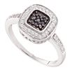 Image 1 : 0.25 CTW Black Color Diamond Square Cluster Ring 14KT White Gold - REF-37K5W