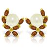 Genuine 3.25 ctw Pearl & Garnet Earrings Jewelry 14KT Yellow Gold - REF-30H2X