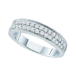 0.50 CTW Diamond Double Row Milgrain Ring 14KT White Gold - REF-67Y4X